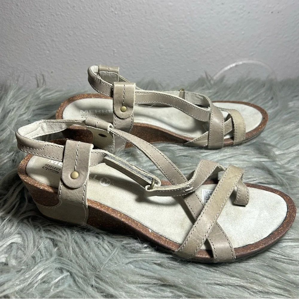 Merrell Revalli Aura Wedge Sandal - Women's Taupe Strappy Sandals Size 7 - Picture 4 of 11